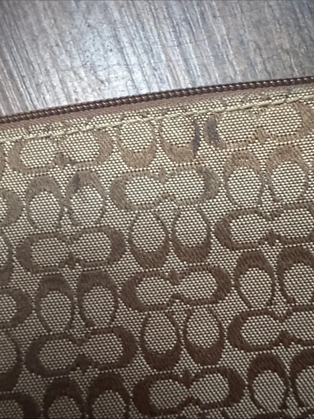 Coach Soho Vintage Tan and Brown Signature Canvas Wristlet with Leather Trim
